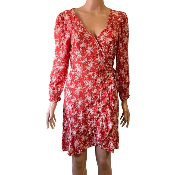 American Eagle Dress M Ruffle Hem Floral Smocked Wrap Cottage Core Boho Fairy - Picture 1 of 6